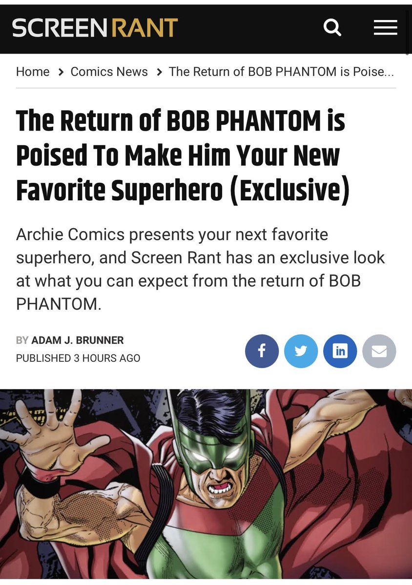 ArchieComics's tweet photo. This is not a drill. BOB PHANTOM RETURNS!!!
Check out @screenrant's exclusive sneak peek!
https://t.co/8zRmEvUFsX
#ArchieComics #Archie #Comics #BobPhantom https://t.co/vOOvgEvR6Z