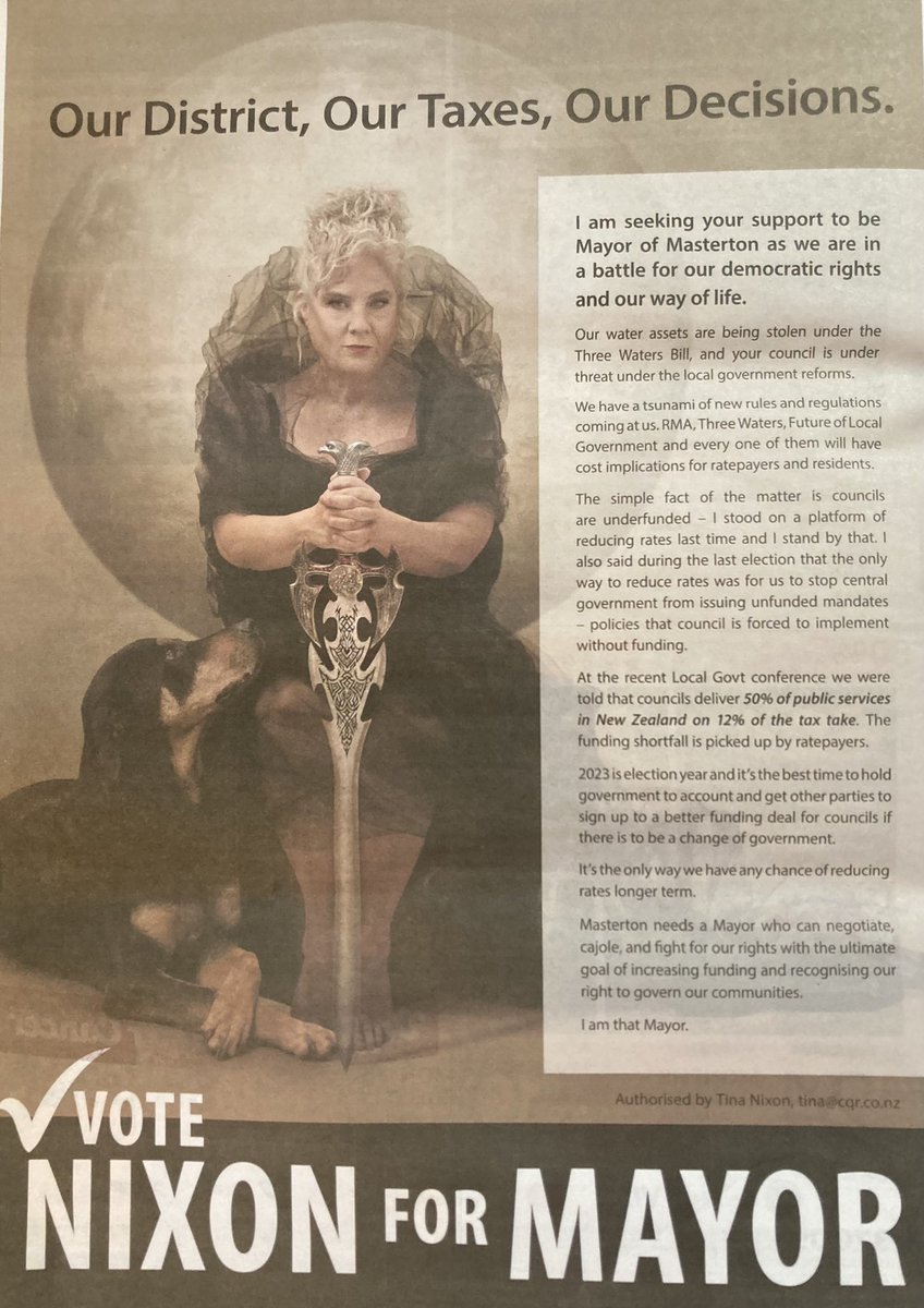 Only just catching up on the paper from the weekend. A sword? Are we going for the enormous Lord Of The Rings/LARPing voter base of Masterton.
🤦‍♀️