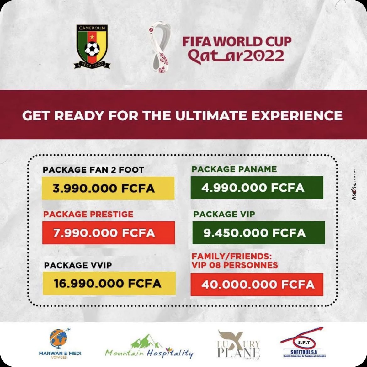 Nicolas_Paez_'s tweet photo. #OFFICIEL | #FECAFOOT 🚨 

Les tarifs tout compris pour se rendre au Qatar commencent à 3 999 000 FCFA ! https://t.co/hLsYX9eCnY