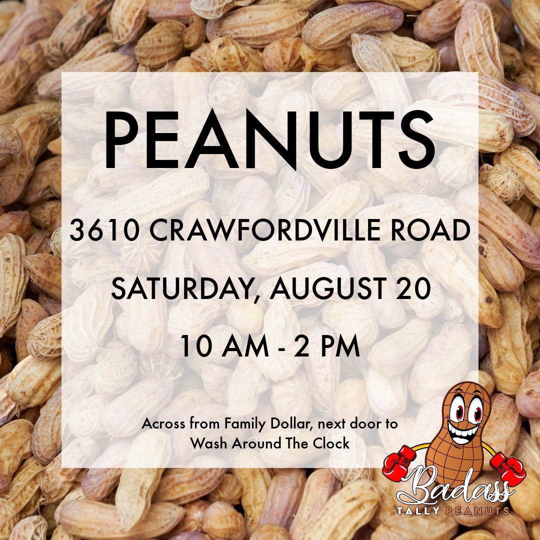 Did you miss us last week? If so, stop by THIS Saturday, August 20, 10 am - 2 pm, 3610 Crawfordville Road. 🥜❤️ #badasstallypeanuts #tallahassee #tallahasseefoodies #hotboiledpeanuts #famu #fsu