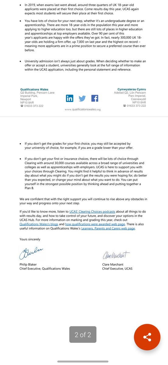 Please see letter from Qualifications Wales regarding results week.