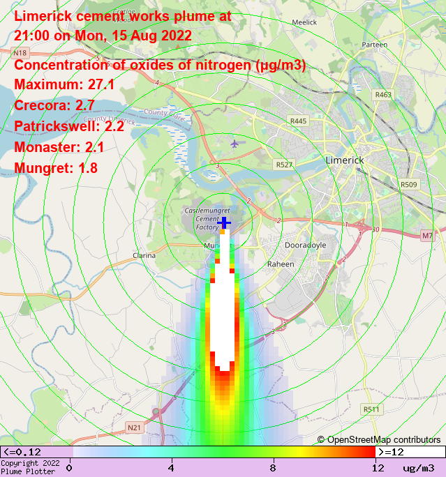plumeplotter's tweet photo. Latest Limerick cement works plume plot, 21:00 15/08/22 #Crecora #Patrickswell #Monaster https://t.co/JZeUhHblk8 https://t.co/sfOXQ3MqFZ