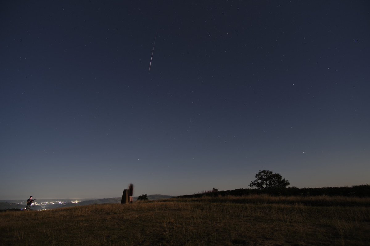 _gruffj_'s tweet photo. A #Perseid meteor streaks across the sky above South Wales. Taken from Caerphilly mountain on Thursday night. #Astrophotography https://t.co/fR0z2bJNCw