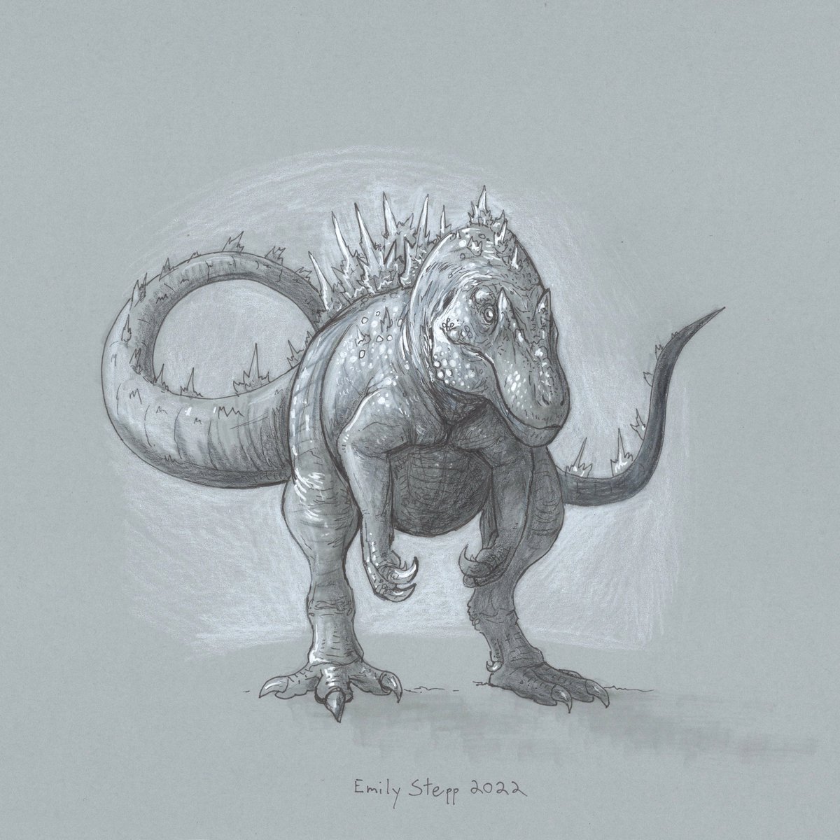 Emily Stepp on Twitter "Godzillasaurus mixed media sketch on toned