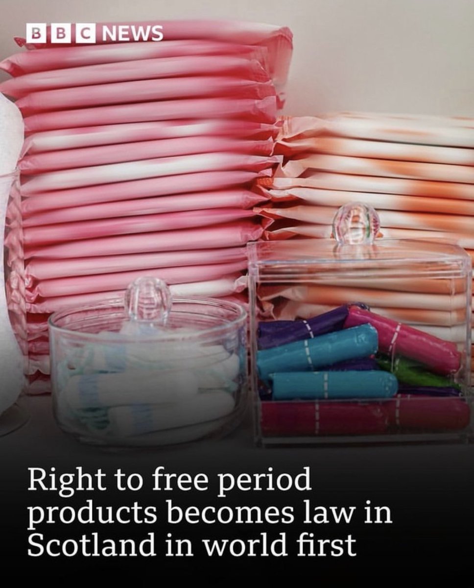 In a global first, #Scotland makes period products free for all who need them!👏

What country will be next? 🌎 

#womenshealth #globalnews #periodtalk #periodpositive #freeperiodproducts
