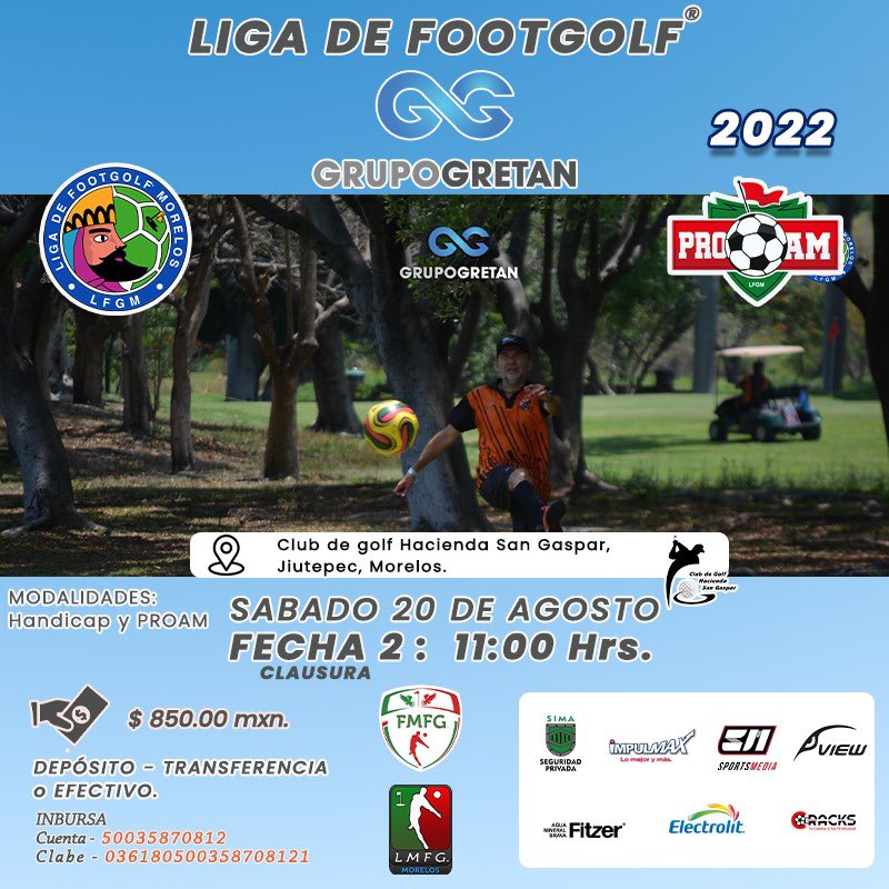 FootGolfMorelos's tweet photo. ⚽️⛳️ Fecha 2 (Clausura) Liga de FootGolf GRUPO GRETAN 2022 

#FootGolf #FMFG #FootGolfMorelos #LigaGrupoGretan #ViewSport #SIMASeguridadPrivada #Impulmax #SportsMedia #Cracks https://t.co/NU0H8oSitc