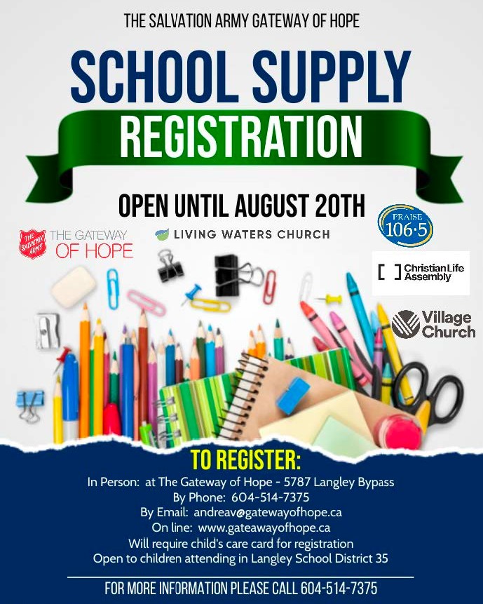 In need of some new pencils and crayons for your child? School supply registration is open for children attending the Langley School District thanks to help from our community partners. See the flyer for instructions on applying. #MySD35Community