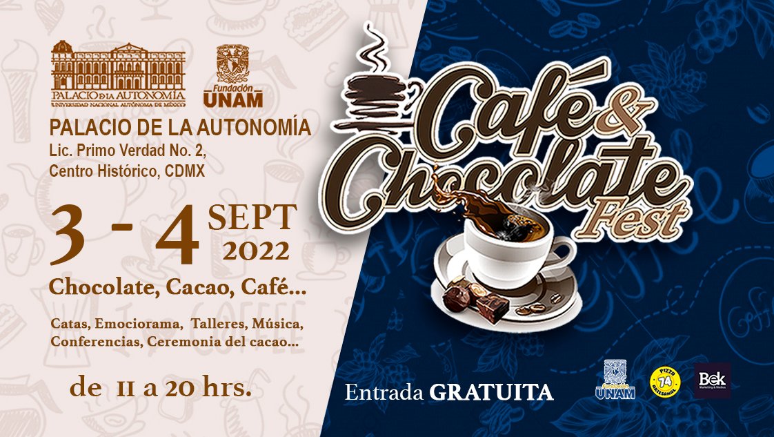 Museo_Autonomia's tweet photo. Prepárate para conocer y saborear lo mejor del café y el cacao. 🙌

El Café &amp; Chocolate Fest se presenta una vez más en el Palacio de la Autonomía, los próximos 3 y 4 de septiembre. ☕️🍫

¡Aparta las fechas en tu calendario! https://t.co/2IVKS1TYU8