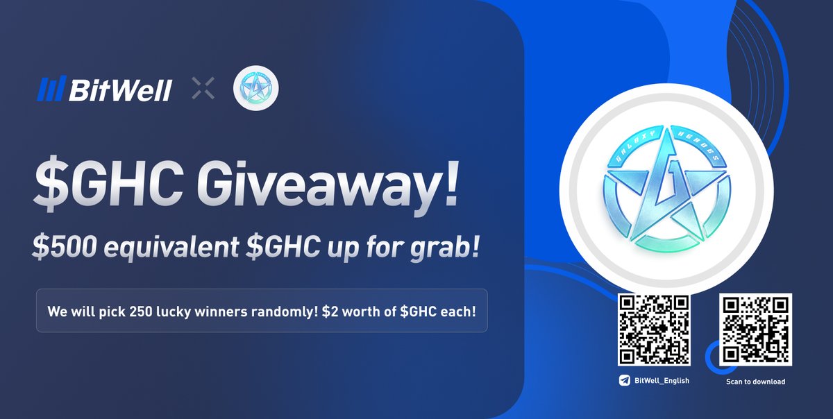 BitwellGlobal's tweet photo. 🎉#Airdrop Coming! 
❤️‍🔥$500 worth of $GHC #Giveaway ! 

1⃣Follow @BitwellGlobal &amp; @GalaxyHeroesGHC
2⃣Like&amp;RT&amp;Tag 3 frds
3⃣Join https://t.co/H9GkH7lsLv
4⃣Fill in https://t.co/tuRexONvms

✨ 250 winners receive $2 each!
⏰ Ends at 11 AM SGT August 23 https://t.co/lStuZrCgoS