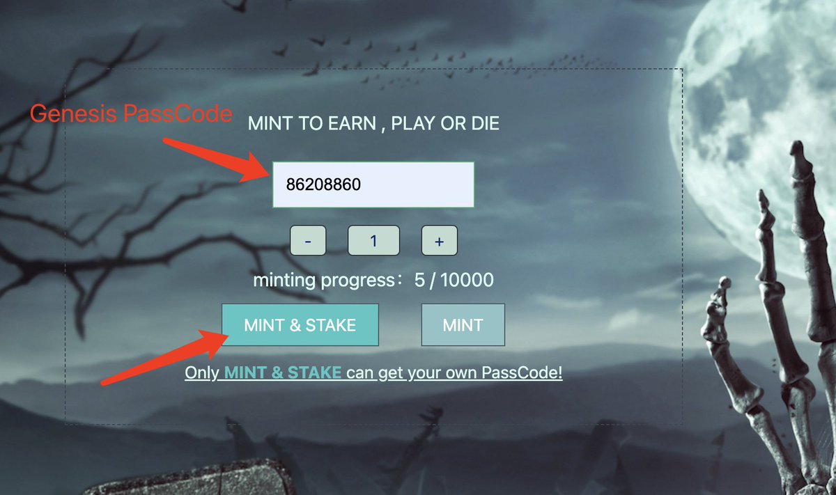 ApepSkulls's tweet photo. If ur WL, Use Genesis PassCode:    86208860

Then Click MINT&amp;STAKE , can FreeMint!

More Details👉： https://t.co/psfjuT0lzt https://t.co/qK2EIeZ8wx