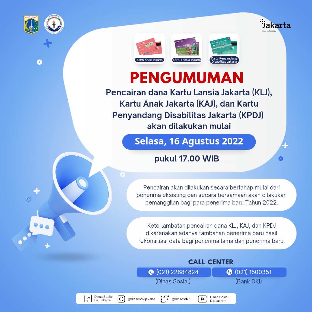 DinsosDKI1's tweet photo. Hai #KawanSosial berikut informasi terkait pencairan dana bantuan sosial (bansos) KLJ, KPDJ dan KAJ.
Silahkan disimak ya 😉
@aniesbaswedan
@arizapatria
@dkijakarta
#dinsosdki #pskb #jagajakarta #jakartalawancovid19 https://t.co/KQfLIuS5ic