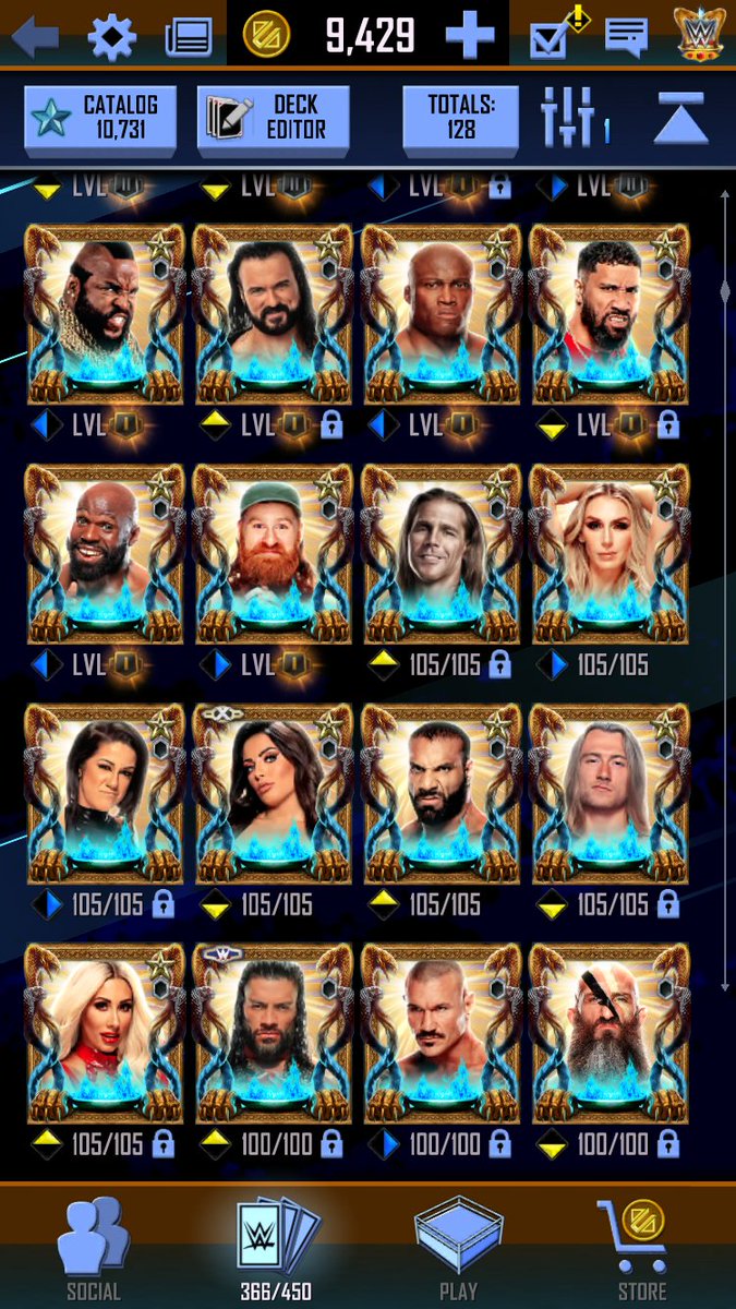 MJ_23_LightsOut's tweet photo. Selling STACKED SS BCE++ account with 10,731 catalogue, #98 Pat McAfee, full heroic Austin and 34 pro's in total! Also has 96k supercoins and 9400 credits. Selling at a fair price! DM me anytime if you have any questions #WWESuperCard https://t.co/K3OaJrlZNu