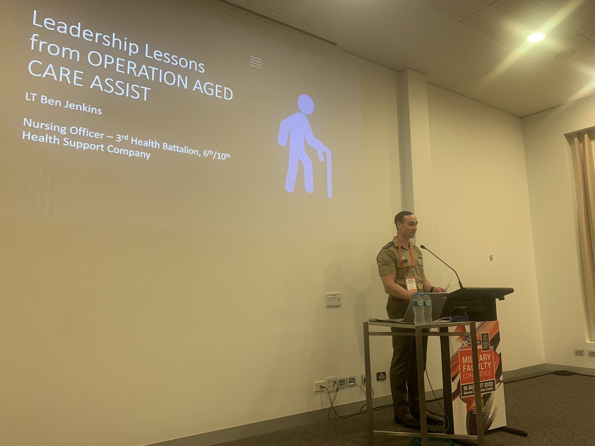 Passionate delivery by <a href="/BenJenkinsRN/">Ben Jenkins</a> articulating the need for our #ADF nurses to adapt to a variety of roles. Speaking about his role on OP Aged Care Assist. #leadership and the power of understanding your team integral to achieving mission success. @acn_tweet #NNF2022