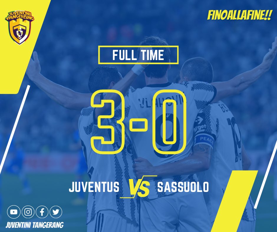 juventini_TNG's tweet photo. FT : Juventus 3-0 Sassuolo
#FinoAllaFine
#ForzaJuve
#JuventiniTangerang https://t.co/CmQCGh2z5p