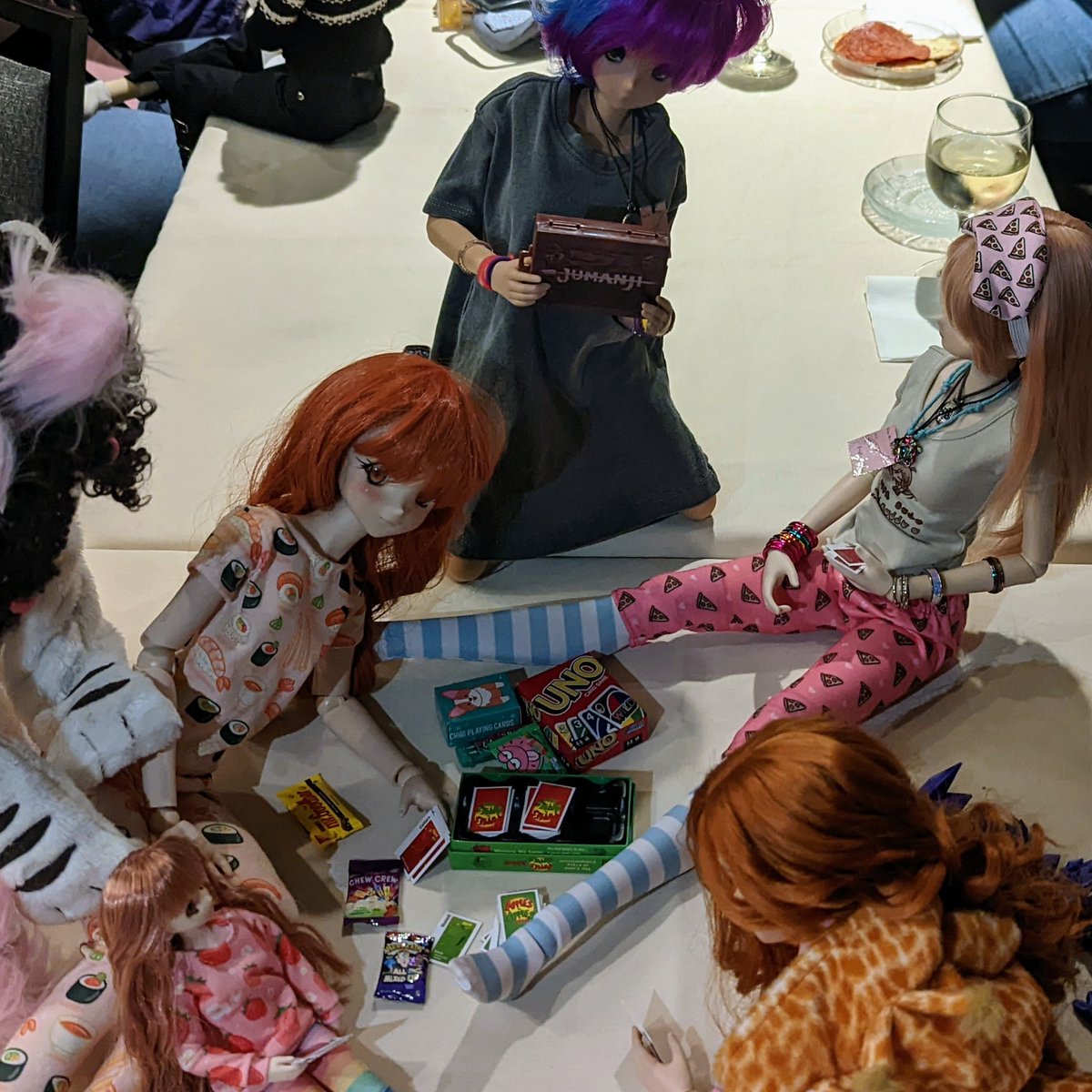 rc2agog's tweet photo. Kitsu relaxed in hotel room, drank with a friend, and went to a pajama party. "Oh, Kitsu!" 🍷😎 #Kitsu #SmartDoll #BJD #actionfigure #remote #wine #nightshirt #PJs #hotel #pajamas #Jumanji #pajamaparty #bed #pillow #hotelroom #relax #RRBJDExpo #ResinRose #DollExpo @ResinRoseBJD https://t.co/iMURD2DriN
