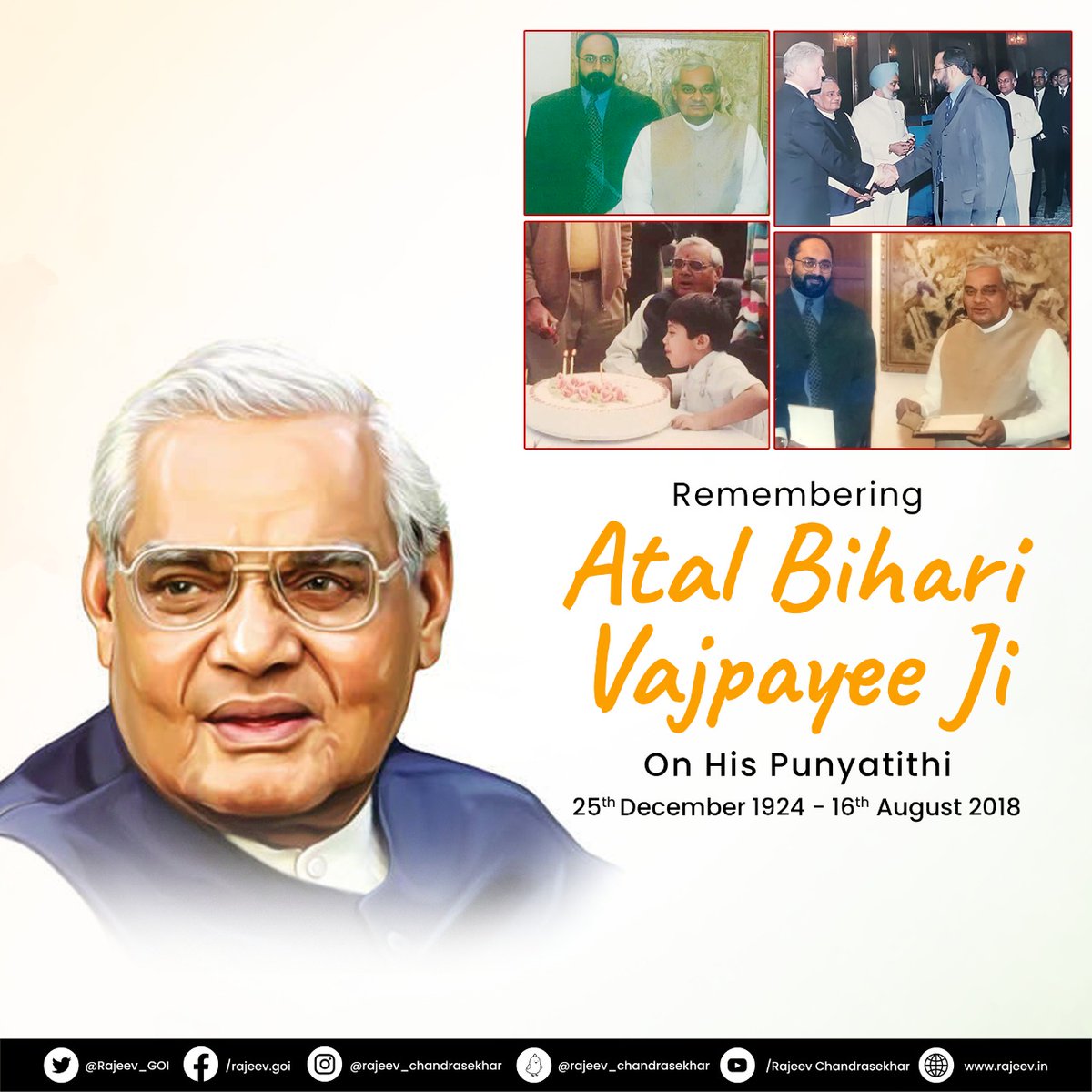 RajeevRC_X's tweet photo. Respectful tributes to the inspiring leader of our times - former PM, Bharat Ratna Shri #AtalBihariVajpayee Ji on his punya tithi 🙏 https://t.co/sPQogMtplZ