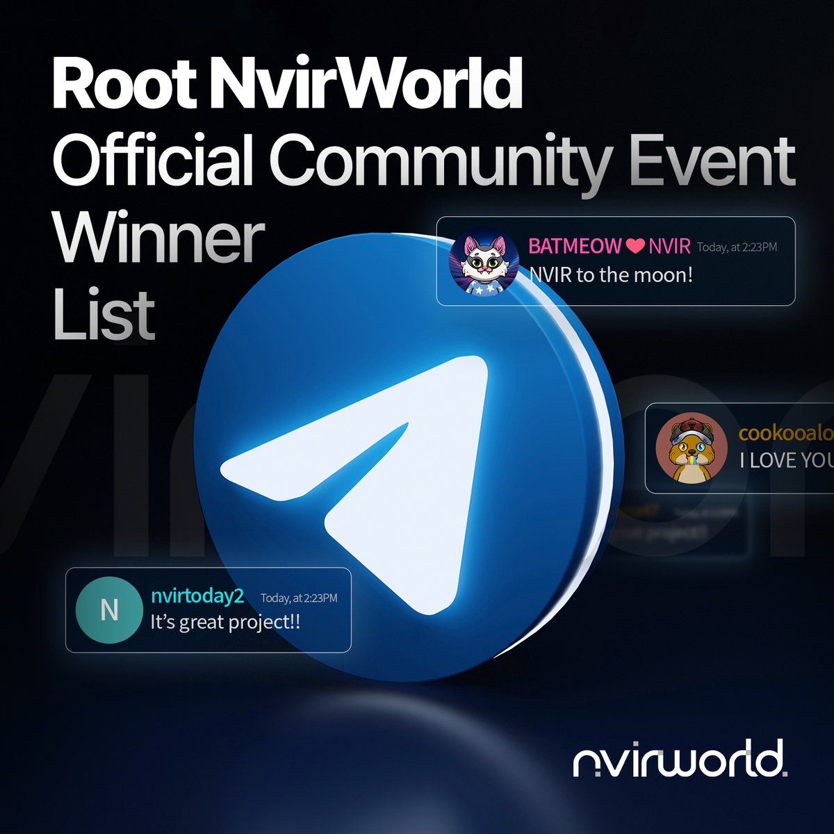 NvirWorld's tweet photo. 🥳“Root NvirWorld” Official Community Event has successfully ended!

We’re pleased to announce the final list of winners who will get #NWX with a chance to win $100,000 and iPad.🎂

😍Go to See the Event Winner List
https://t.co/7QqUGnqHG8

#NvirWorld #Nvirians #NVIR #NFT https://t.co/vt0CnPhrL7