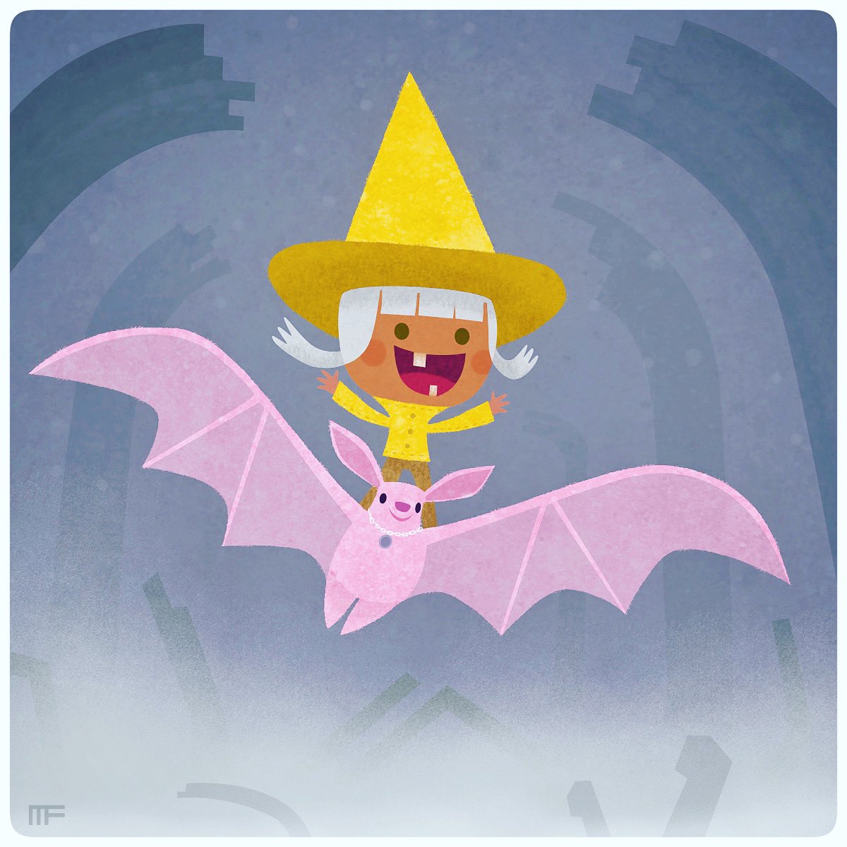 tweedlebop's tweet photo. The Witch in the Yellow Hat #pinkbat #bat #witch #flyingwitch #kawaii #chibi #illustration #halloween https://t.co/PgrszMgmLv
