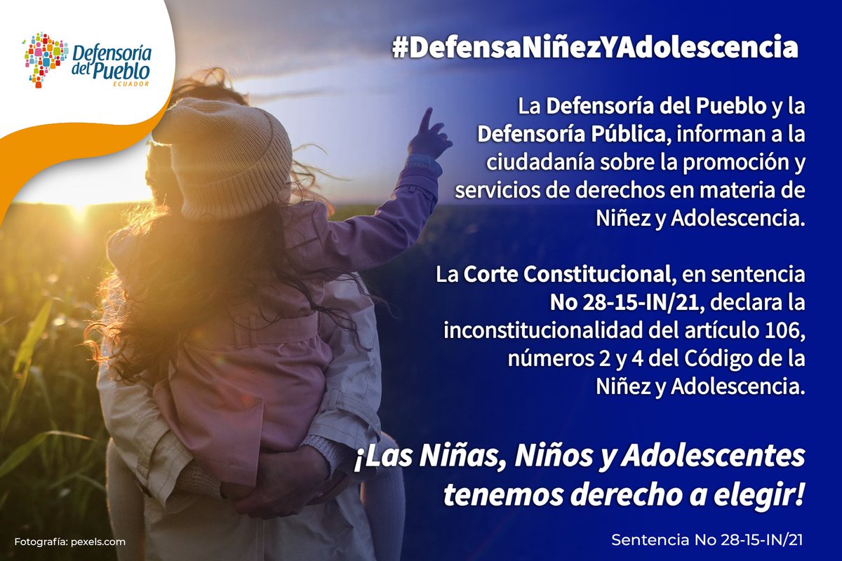 DEFENSORIAEC's tweet photo. La Defensoría del Pueblo impulsa junto a la Defensoría Pública la campaña #DefensaNiñezYAdolescencia para informar a la ciudadanía sobre la asistencia legal gratuita, a cargo de la
@DefPublicaEC. Trabajamos permanentemente por la
#DefensaNiñezYAdolescencia #JuntosPorTusDerechos https://t.co/XZXimrGEHf