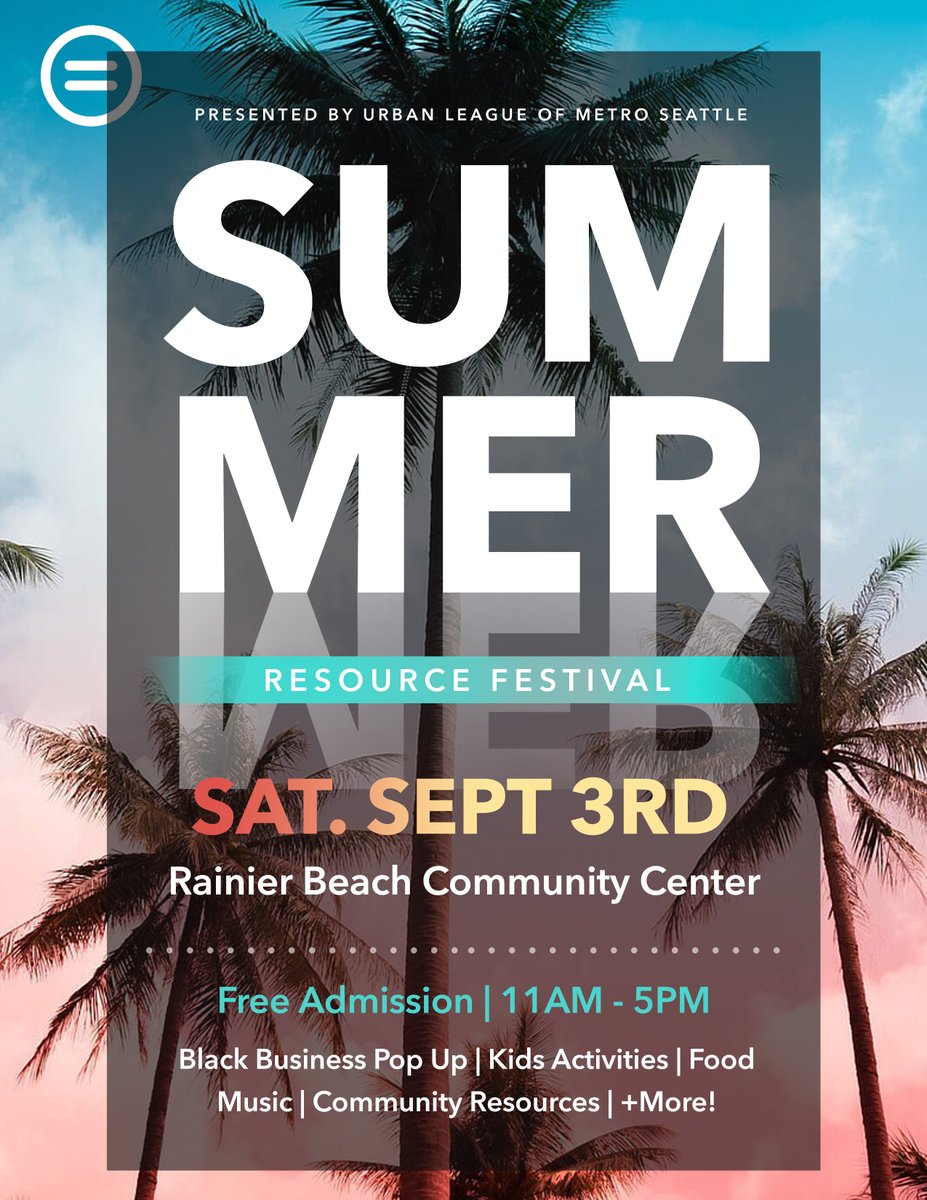 🎉 Come celebrate at Urban League’s Summer Resource Festival at the Rainier Beach Community Center! 🎉
 
Different organizations and services that align with our major areas of focus will be there to provide valuable resources and information.