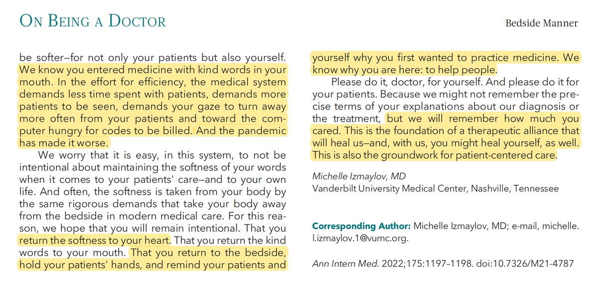 Eric Topol (@erictopol) on Twitter photo Bedside manner.
From the patient perspective.
Outstanding and inspiring, by Michelle Izmaylov <a href="/VUMChealth/">Vanderbilt Health</a>
acpjournals.org/doi/10.7326/M2…
<a href="/AnnalsofIM/">Annals of Int Med</a> Bedside manner.
From the patient perspective.
Outstanding and inspiring, by Michelle Izmaylov <a href="/VUMChealth/">Vanderbilt Health</a>
acpjournals.org/doi/10.7326/M2…
<a href="/AnnalsofIM/">Annals of Int Med</a>