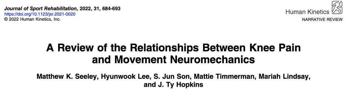 The new Arthrogenic Muscle Inhibition Special section this month includes a review of the relationship between knee pain and movement #neuromechanics 

ow.ly/o9QE50KktbK

<a href="/MattSeeley1/">Matt Seeley</a> #Neuro #KneePain #AMI