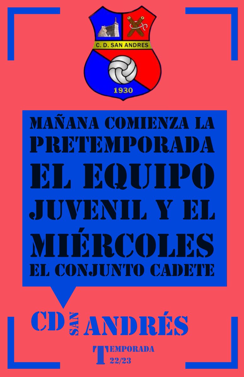 cdsanandres's tweet photo. Mañana empieza la pretemporada nuestro equipo Juvenil, con Toñeca a los mandos. Y el miércoles el Cadete, nuevamente con Raúl como míster.

Suerte para ambos durante esta ilusionante temporada‼

#𝓊𝓃𝒾𝒹ℴ𝓈𝓅ℴ𝓇𝓊𝓃𝒶𝒾𝓁𝓊𝓈𝒾ℴ́𝓃 https://t.co/r2ffMNhoth