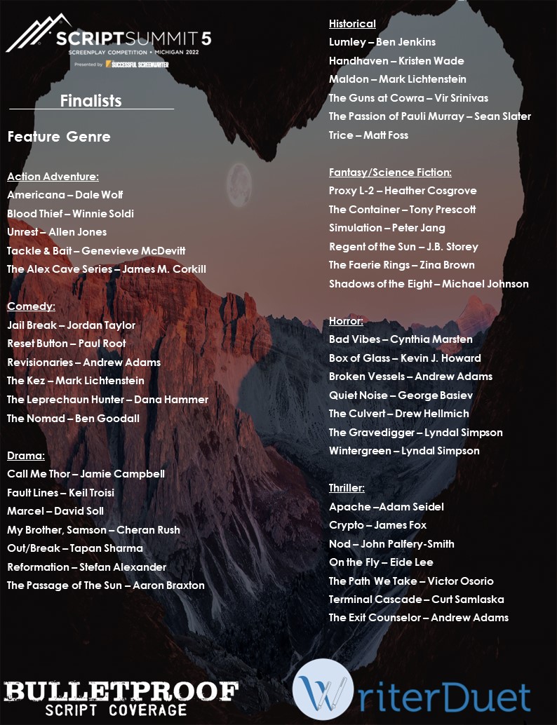 ScriptSummit's tweet photo. Congratulations to our Finalists!!! Winners announced at the awards show Sept 18th. Sign up for our seminars and workshops at the Summit. Official Selections and Finalists get a free pass! https://t.co/nohVOU8phV https://t.co/BdmFBXCOYP