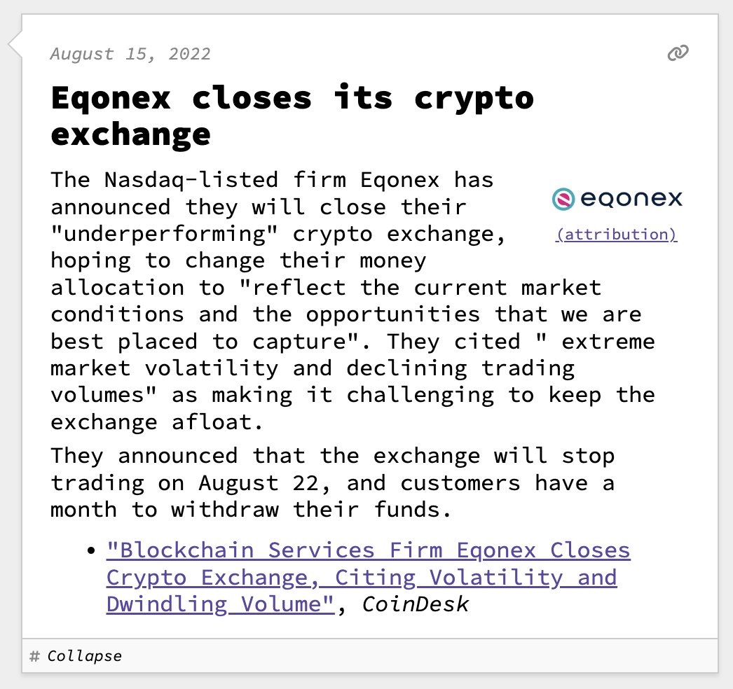 web3isgreat's tweet photo. Eqonex closes its crypto exchange
August 15, 2022
https://t.co/rliS8b4xte https://t.co/4O8A6WG7ll