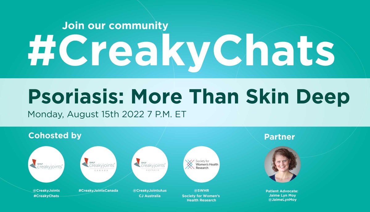Excited to be part of #CreakyChats in a half hour! Hope you can join us to talk about #psoriasis and how it is more than just a skin disease. 8/15 at 7 pm ET