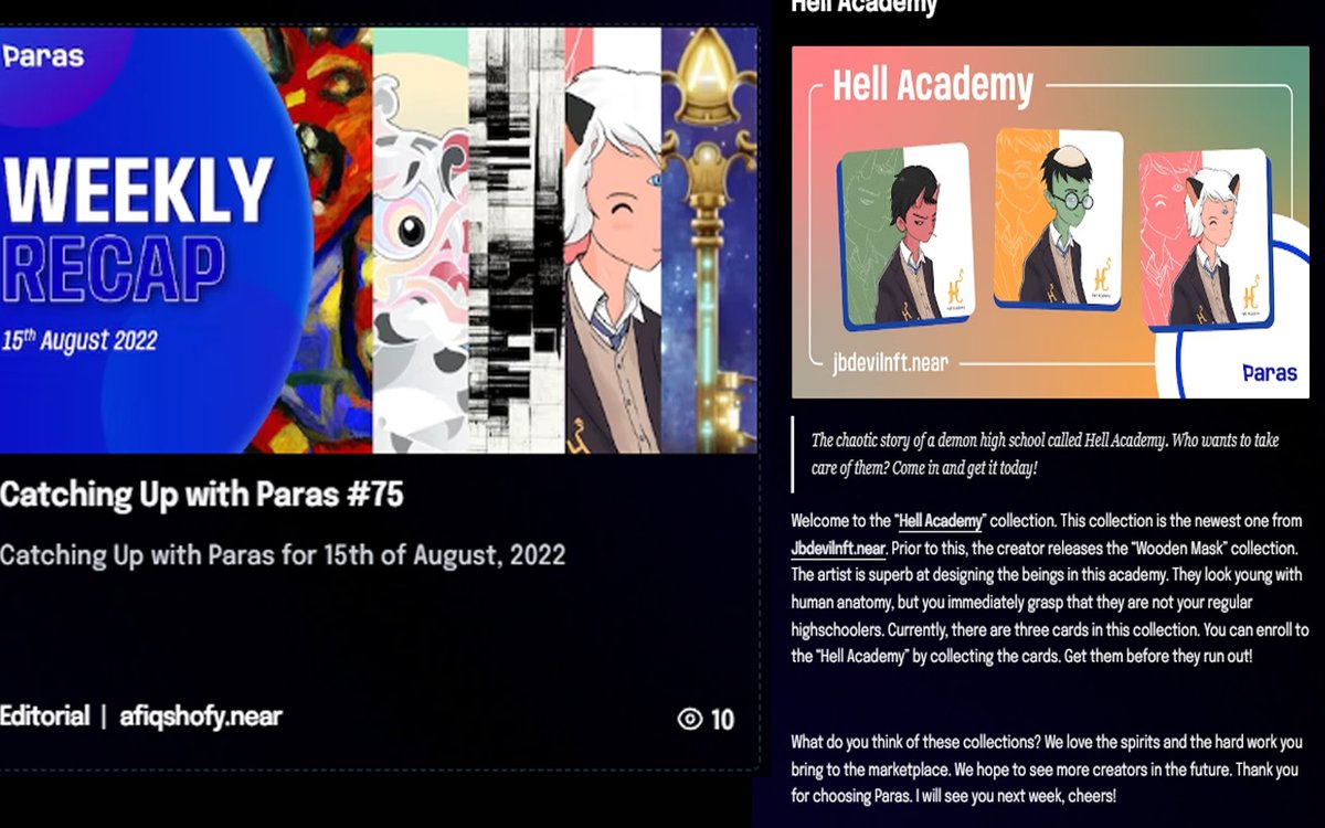 JBdevilNFT's tweet image. สัปดาห์ก่อนคอลเลคชั่น The Wooden Mask ได้ลง Weekly Recap สัปดาห์นี้มาลงคอลเลคชั่นใหม่ &quot;Hell Academy&quot; ขอฝากทั้ง 2 คอล ใน Paras ด้วยนะครับ 🥰🥰🥰
Hell Academy :  paras.id/collection/hel…
The Wooden Mask :paras.id/collection/the…
@ParasHQ #NFTCommumity  #NFTTHAILAND  #nftcollectors