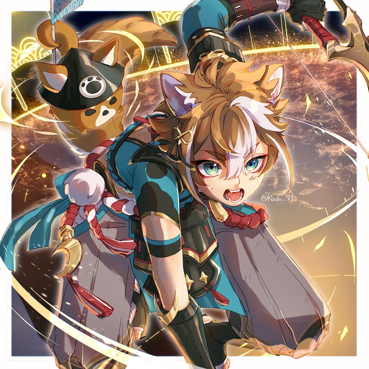 gorou (genshin impact) 1boy male focus animal ears weapon dog ears tail dog boy  illustration images