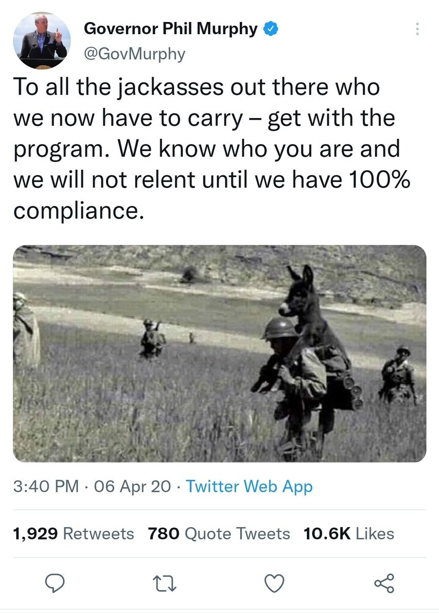 JoeVideo13's tweet photo. This guy wants to be president. He forced covid into nursing homes, killing nearly 10,000 seniors. Then, he talks to his constituents like this.

This man is not fit to be president.  #NeverForgotten

@GovMurphy @TheDemocrats #tyranny https://t.co/CYSVHGfB0I