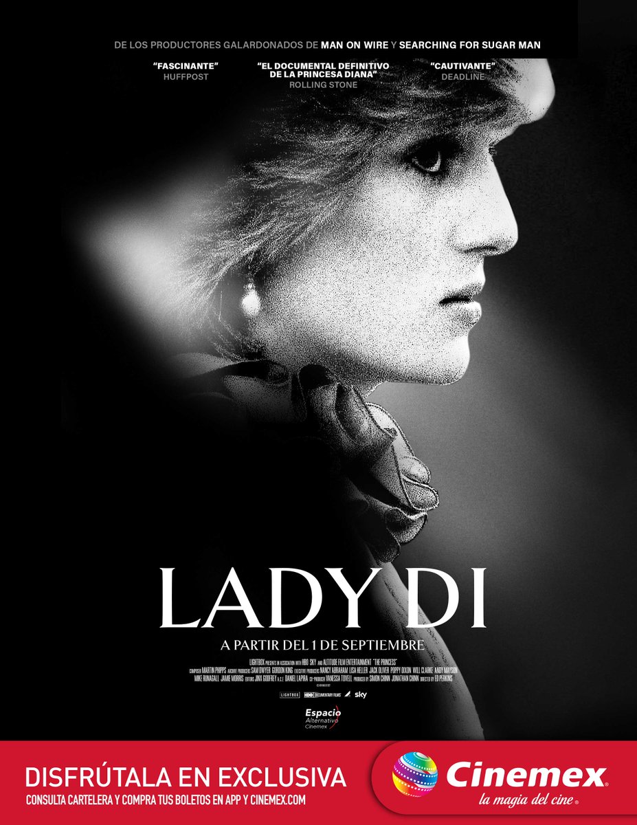 Cinemaniaticos1's tweet photo. Cinéfilos!! #Cinemex trae en exclusiva a partir del 1 de septiembre y a 25 años de la muerte de #Diana el documental #LADYDI, dirigido por #EdPerkins. 😱💥
+Info Aquí: https://t.co/IeDolD7tzj 🫅
¿Qué les parece? https://t.co/AB13CEWUp3