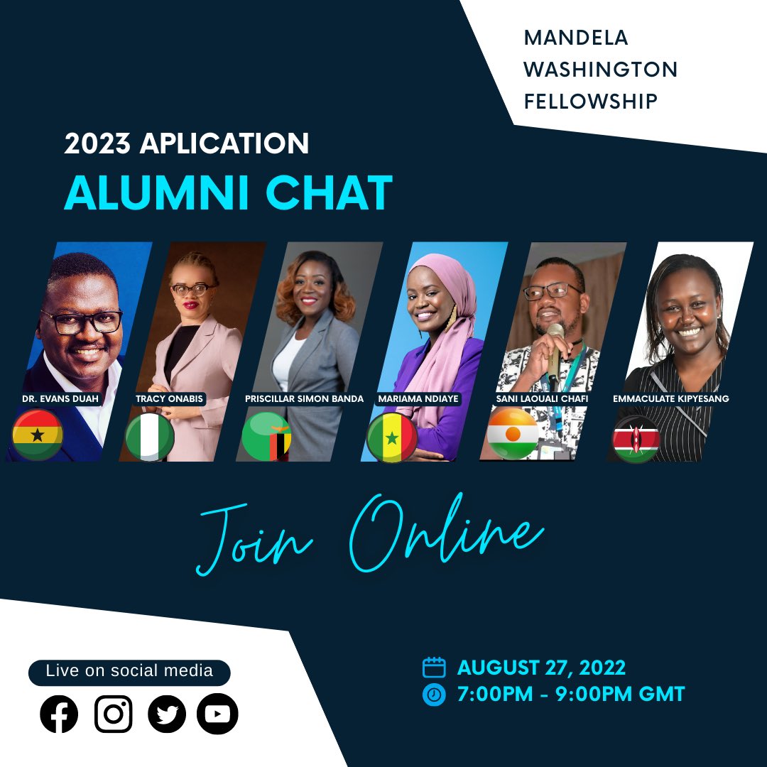 EvansDuah's tweet photo. As alumni, we will be having an information session to share personal experiences and best practices for Mandela Washington Fellowship 2023 prospective applicants.
To register, kindly use the link below:
https://t.co/v65qfNE35k
#MandelaWasgingtonFellowship #MWF #MWFApplication https://t.co/4I8JpVkWiM