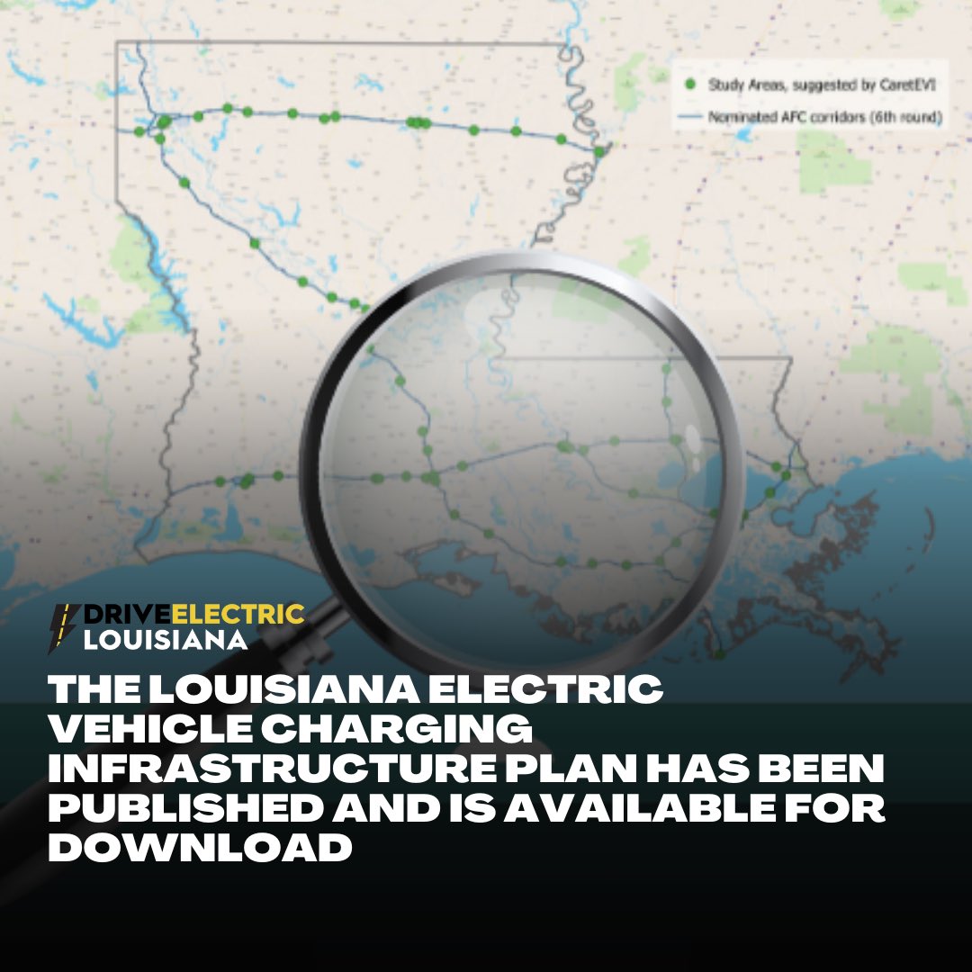 Louisiana's Electric Vehicle Charging Infrastructure Plan Published! Drive Electric Louisiana thanks the members of the EV Committee for a job well done. Learn more at lcf.mysocialpinpoint.com/la_ev_plan #dela #driveelectric #LADOTD