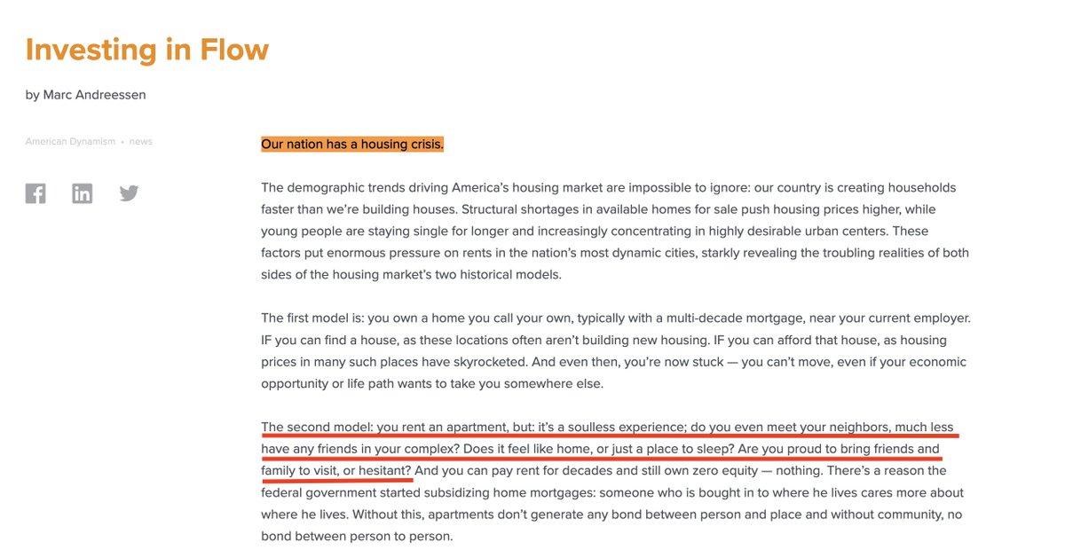 StockJabber's tweet image. In June, Marc Andreessen sends a letter voicing &quot;IMMENSE objection&quot; to new housing development near his neighborhood.

His solution?

Giving $350 million to Adam Neumann&apos;s new startup because &quot;our nation has a housing crisis.&quot;

Never lost so much respect for someone so fast