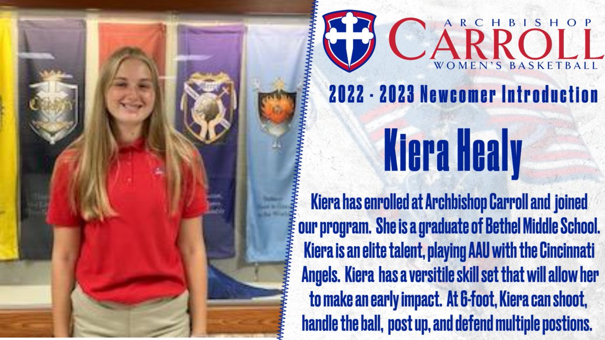 CarrollWHoops's tweet photo. The Lady Patriots are blessed to have Kiera Healy @kieraHealy enroll at Archbishop Carroll High School.  Coaches are excited to have this talented and superb young lady join our program. https://t.co/EZXKvf5MFB