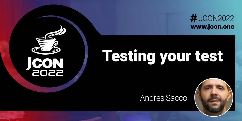 jcon_conference's tweet photo. #JCON2022 - Sep. 21,18:00 CEST @AdsChosen online
Testing your test
Most of the developers create different unit tests to validate some part of the code and increment the percentage of code coverage. E...
Get a free #JUG Ticket: https://t.co/e7J5hJumlE
#CoreJava #PITest https://t.co/Qkc1CgJT3T