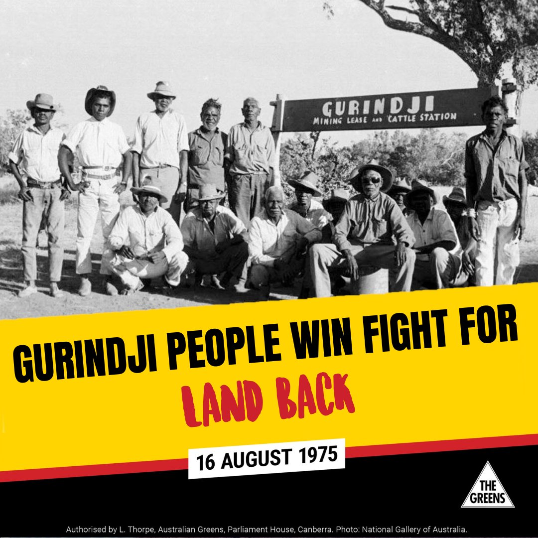 In 1966, Gurindji man Vincent Lingiari led a strike. First Nations workers weren’t being paid, so they walked off Wave Hill station. The strike lasted 7 years. Beyond stolen wages, this was about fighting for Country that was stolen from them and sold to pastoralists in 1883.