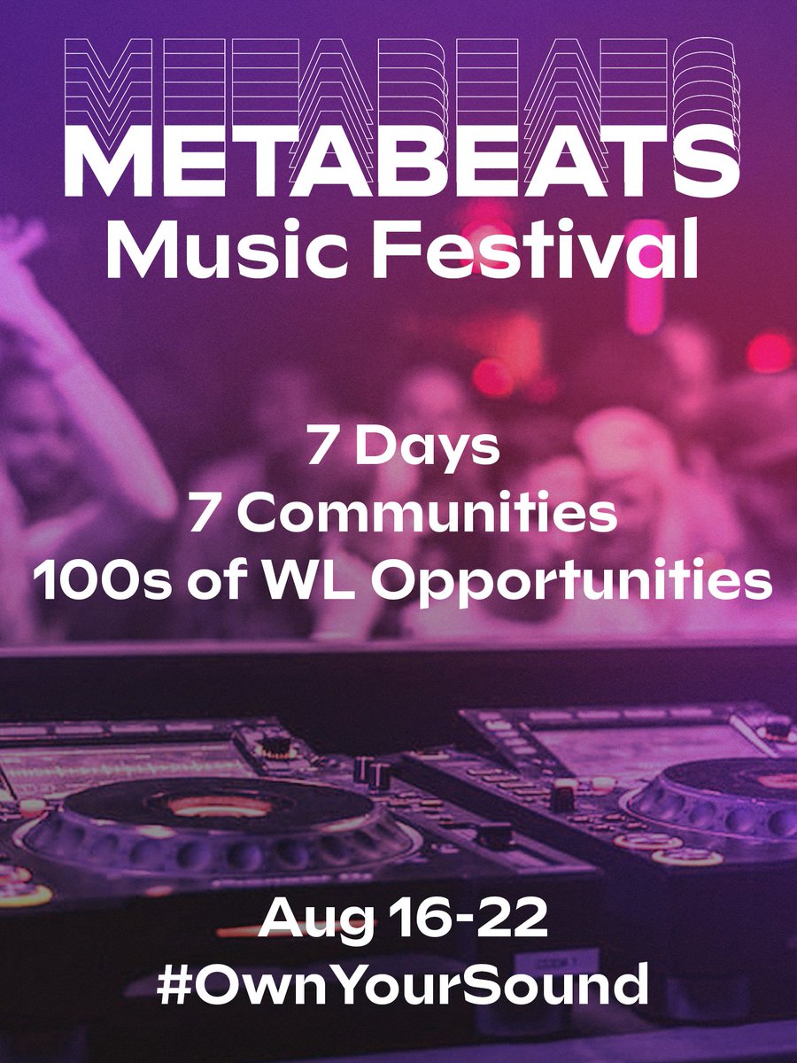 🎵 Metabeats Music Festival 🎵

Over the next 7 days Metabeats is doing its biggest General Admission (WL) giveaway yet. 

7 communities with the best vibes in the space will be invited into the community. 🤘

Get ready to #OwnYourSound