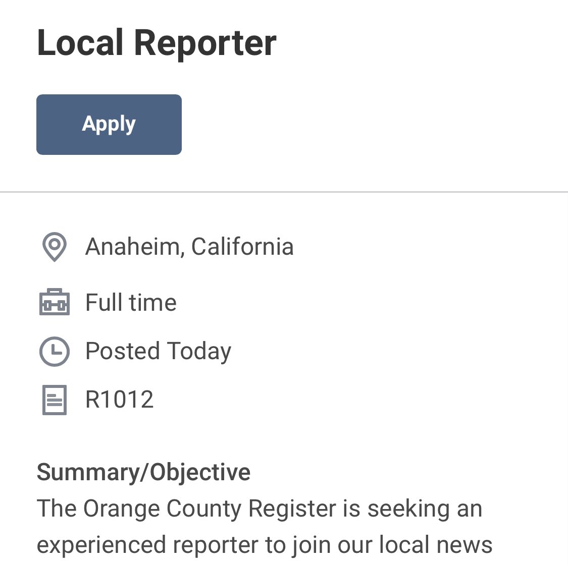 Come work our great <a href="/ocregister/">O.C. Register</a> local reporting team. We cover a county of 3.2 million people, and there’s never a shortage of intriguing, important stories. This posting for a key job with our team just went live today: myworkdaycenter.wd5.myworkdayjobs.com/en-US/MNG/job/…