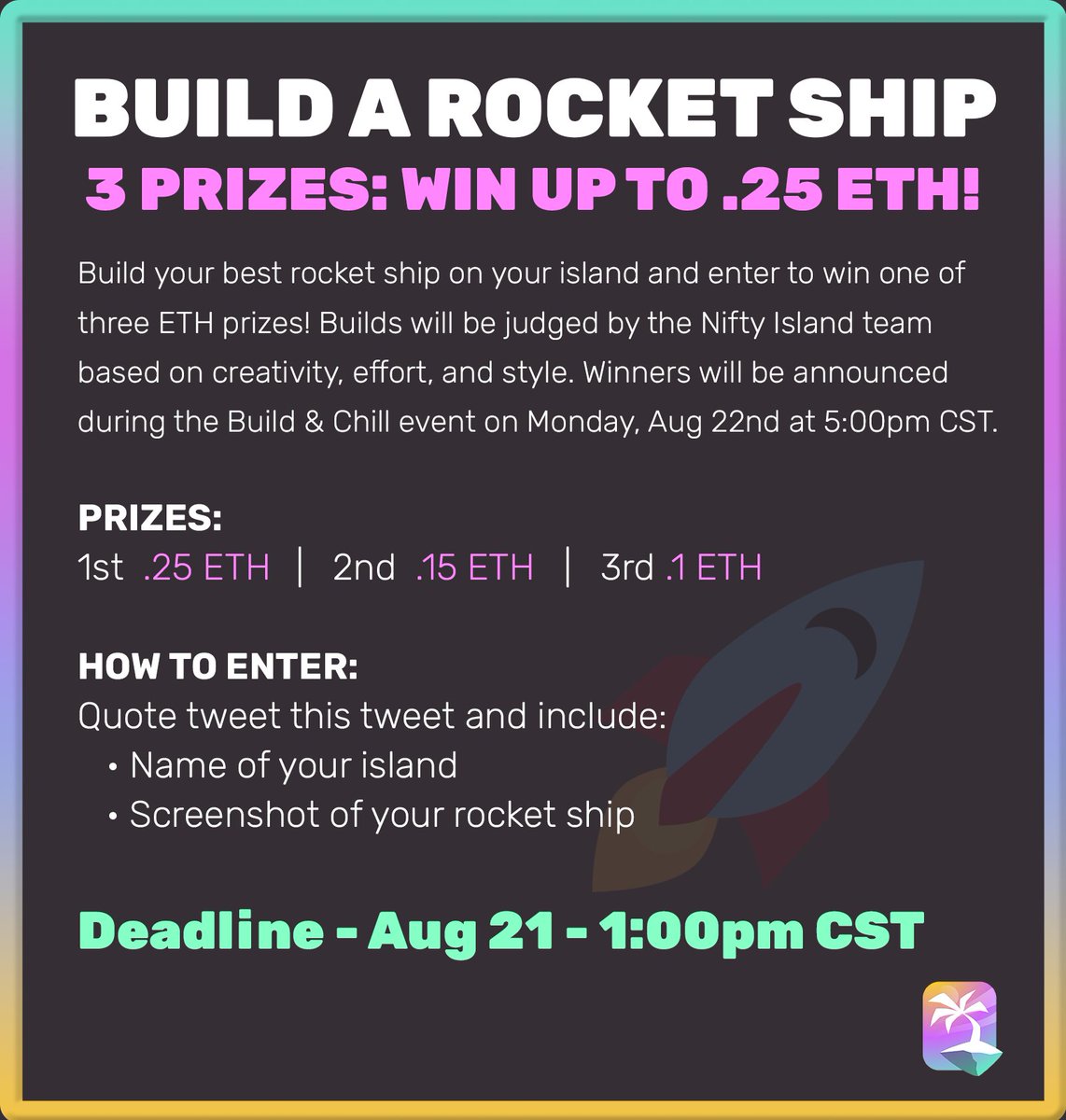 .5 ETH prize pool. 

You just have to build a rocket ship 🏝️