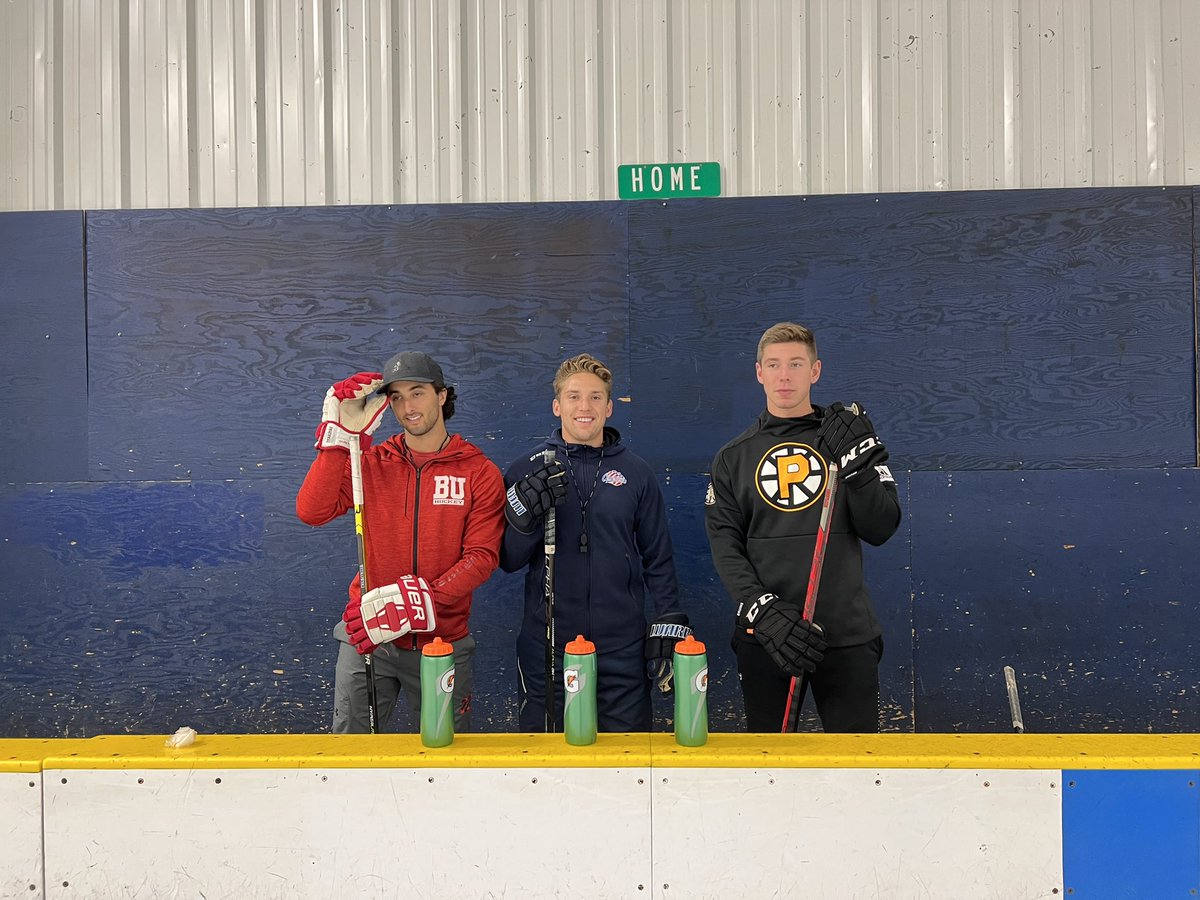 MCLancersHockey's tweet photo. Great skate for the boys today. @J_Wit91 @MFilipe4 @aaNiZ_22 great drills from MC Legends. Matt Filipe, Ara Nazarian, Jake Witkowski. Back on the bench they dominated on. @coachkuch9 @GoNUmhockey @TerrierHockey @MCathletics1 @NHLBruins https://t.co/f0jsykejiQ