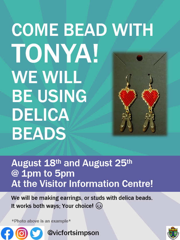Come bead with Tonya! Tonya will be holding a beading workshop, working with delica beads! On August 18th and August 25th from 1pm to 5pm on both days.