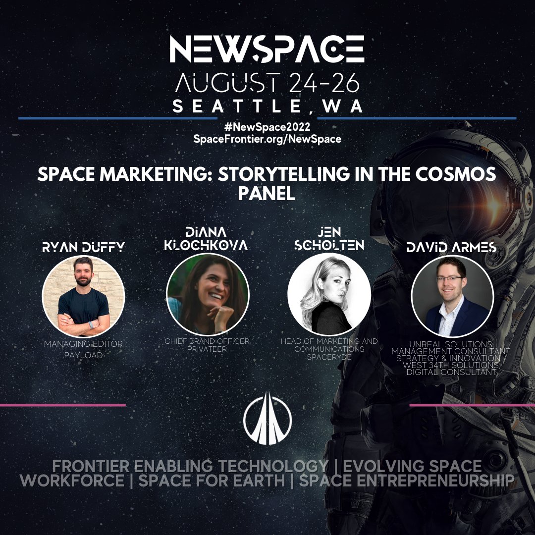 SpaceFrontier's tweet photo. We will discuss storytelling through space marketing with some of the industry's best! This panel will explore how you craft a story that draws people to your business! Join us and create your own story at #Newspace2022!
https://t.co/z4vwuT24Ky https://t.co/Qv8Z4D8fmI