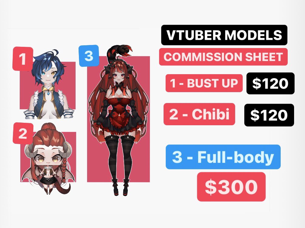 Alba_Dusk's tweet photo. VTUBER MODEL COMM SHEET!

ALL OF THESE MODELS INCLUDES
ART + RIGGING✅

If you’re interested, just send me a DM, check for availability and additional sample*

Hey there! since a lot of people ask me the details here it is~ https://t.co/AGlBCcSPf6