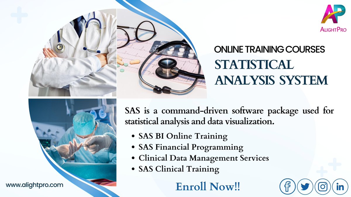 AlightproOnline's tweet photo. The SAS Training Online, you will learn about the basic concept -@ https://t.co/I2pQGwpWIX of SAS programming language. learn about several SAS training courses.
#sas #clinical #sass #ClinicalBI #bussinessintelligence #financialprogramming #programming #specialforces https://t.co/CdMUARkG67
