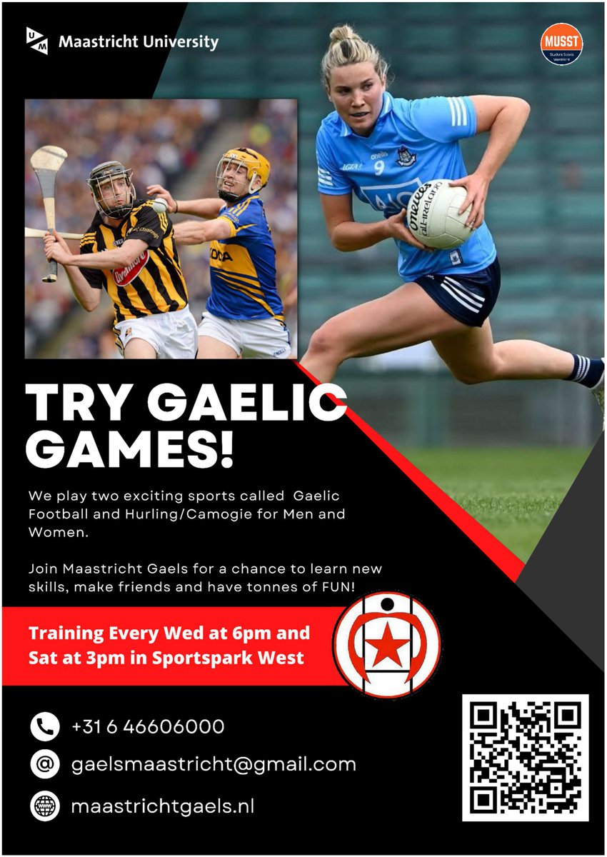 MaastrichtGaels's tweet photo. Adult gaelic football, hurling and camogie training returns after the summer break on Weds, August 24th from 6-7:30pm and Saturdays from 3-4:30pm at Sportpark West, Negenputruwe 5, 6218 RA (Malberg) #GAA #LGFA #Camogie #GaelicGamesEurope #MUSST #UMsports #maastrichtsport https://t.co/v1Ypy1RgMC