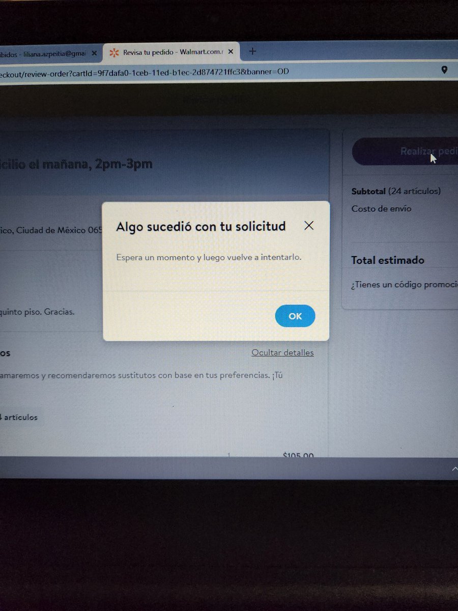 Qué mala experiencia pedir el super en <a href="/WalmartMexico/">walmartmexico</a>. Llevo 30 min tratando de hacer mi pedido y la página me sigue marcando error.